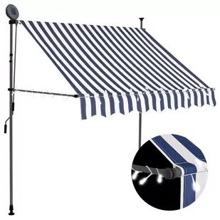 vidaXL Ręcznie zwijana markiza z LED, 200 cm, niebiesko-biała vidaXL - Markizy - miniaturka - grafika 1