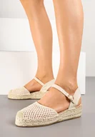 Espadryle damskie - Beżowe Espadryle z Siateczki na Plecionej Podeszwie Alisindra - miniaturka - grafika 1