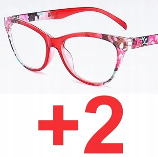 Okulary do czytania kocie damskie czerwone +2 - Okulary korekcyjne, oprawki, szkła - miniaturka - grafika 1