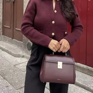 Swetry damskie - TEMU ZD0415104 Elegancki Kardigan Damski w Kolorze Bordowym – Sweter z Guzikami, Okrągły Dekolt, Długi Rękaw, Jednokolorowy, Niezbędnik na - miniaturka - grafika 1