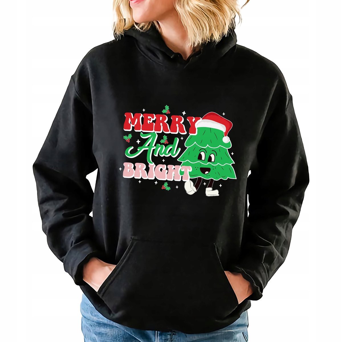 Bluza Czarna Z KAPTUREM Damska GRINCH Prezent Na Święta Mikołaja Rozmiar L