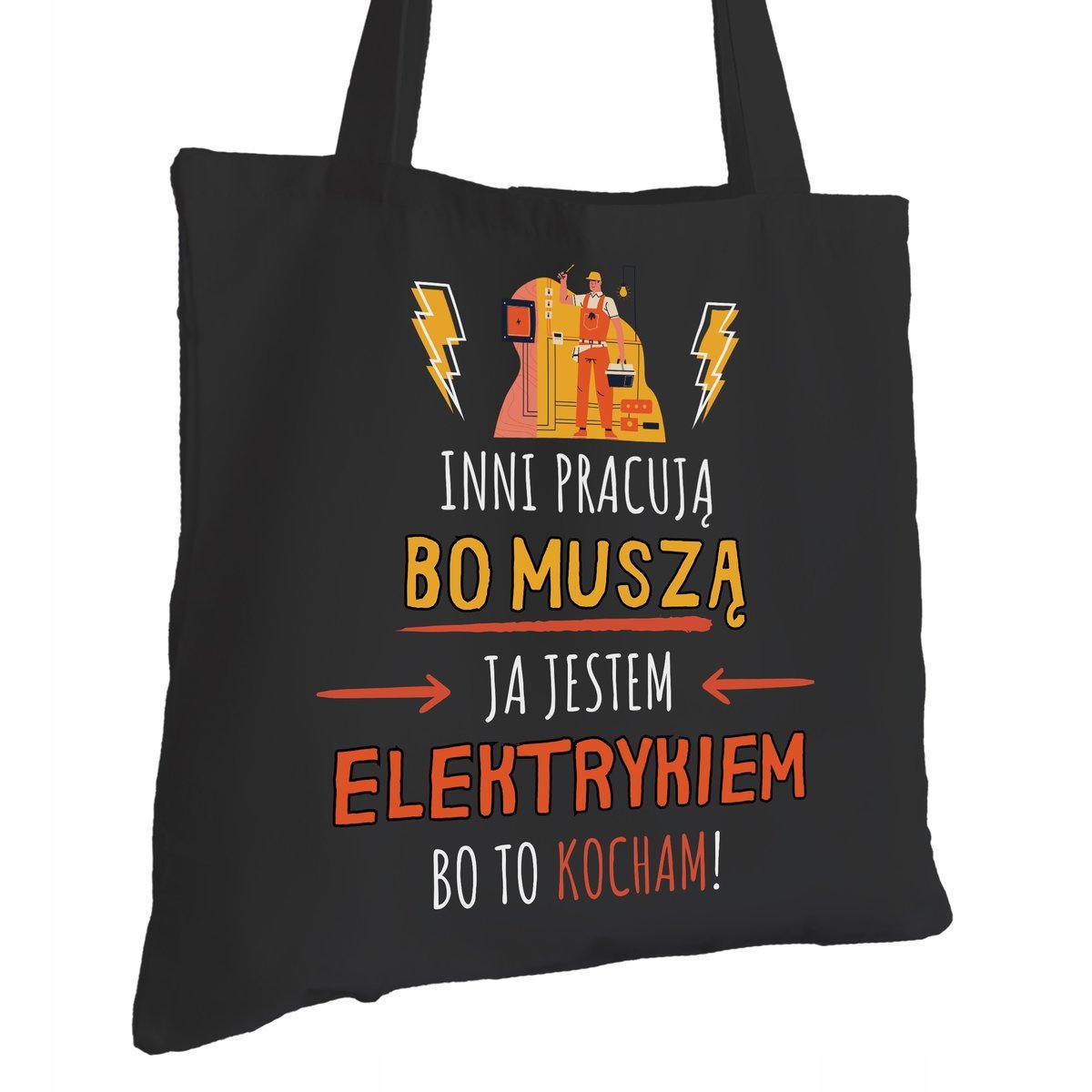 Torba Bawełniana dla Elektryka Czarna Na Prezent ekologiczna Trwały Nadruk