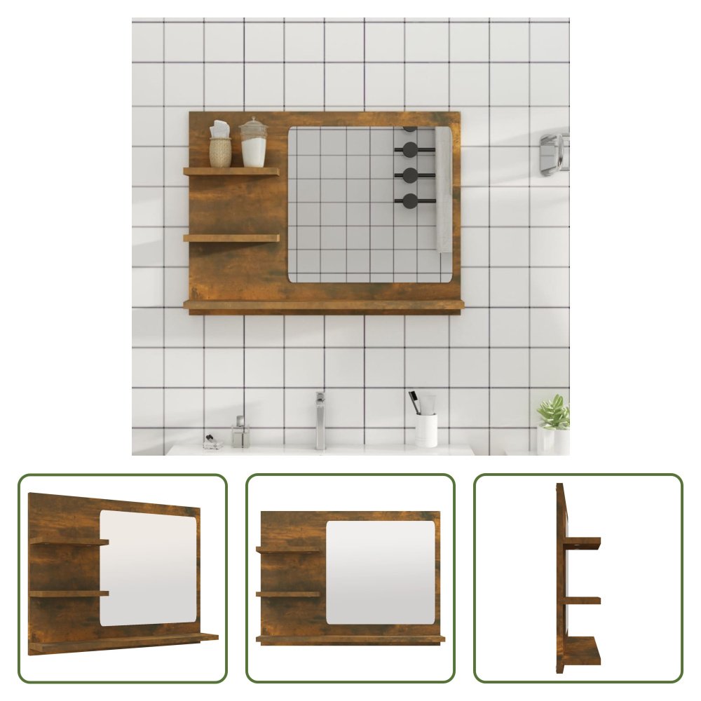 The Living Store Lustro łazienkowe dąb wędzony 60x10,5x45 cm materiał drewnopochodny
