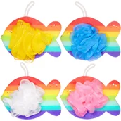 Kosmetyki kąpielowe dla dzieci - BRUBAKER zestaw 4 gąbek do kąpieli - gąbka do mydła tęczowa rybka 25 g - kula do kąpieli dla dzieci i dorosłych - gąbka do mycia w pudełku upominkowym - miniaturka - grafika 1