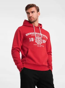 Męska bluza z kapturem kangurka z nadrukiem czerwona V1 OM-SSPS-0143 L - Bluzy męskie - miniaturka - grafika 1