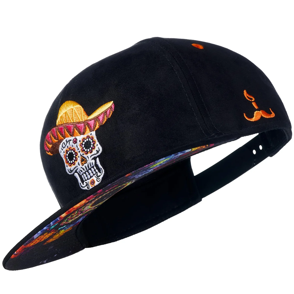 Cadency® czapka Snapback Mexican Skull, zamszowa, unisex, regulowany rozmiar, czarny, jeden rozmiar