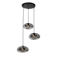 Lampy sufitowe - QAZQA Lampa wisząca Art Deco czarna z dymionym szkłem  okrągła  3-punktowa - Ayesha - miniaturka - grafika 1