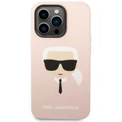 Etui i futerały do telefonów - Karl Lagerfeld Obudowa dla telefonów komórkowych Liquid Silicone Karl Head na Apple iPhone 14 Pro KLHCP14LSLKHLP Różowy - miniaturka - grafika 1