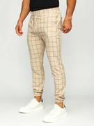 Spodnie męskie - Beżowe spodnie materiałowe joggery w kratę męskie Denley 0064 - miniaturka - grafika 1