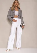 Spodnie damskie - Białe Jeansy High Waist o Szerokim Kroju Sallizia - miniaturka - grafika 1