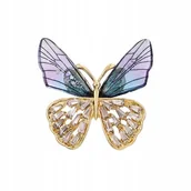 Broszki - efektowna BROSZKA kolor złoty OZDOBA do ubrań MOTYL cyrkonie niebieski - miniaturka - grafika 1