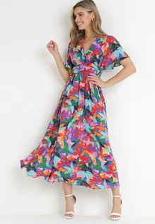 Sukienki - Różowo-Niebieska Rozkloszowana Sukienka Maxi w Kwiatowy Print Ilviza - grafika 1