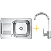 Zlewozmywaki z baterią - Zestaw Kernau Zlewozmywak KSS M 4566 1B1D Satin + Bateria KWT 41 Chrome - miniaturka - grafika 1