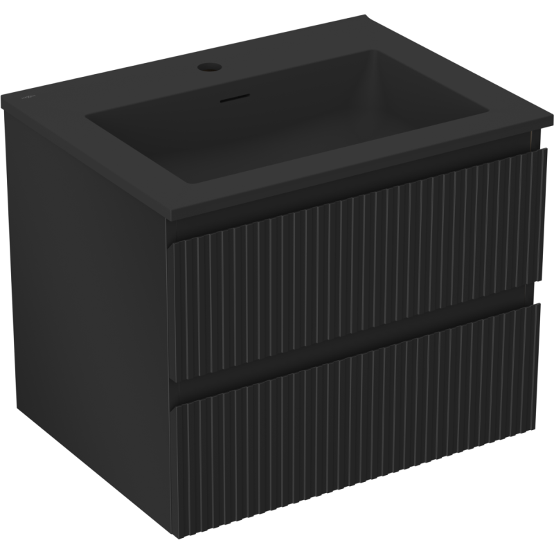 Mexen Rivel szafka łazienkowa 60 cm z umywalką Otis, 2 szuflady, ryflowana , czarna mat - 91A20-06047-2-BFF71-W18M71