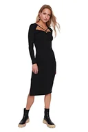 Sukienki - Trendyol Damska sukienka midi bodycone, wąska tkana sukienka, Czarny, L - miniaturka - grafika 1