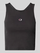 Koszulki i topy damskie - Top krótki o kroju fitted fit z wyhaftowanym logo - miniaturka - grafika 1