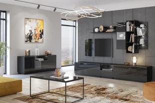 Szafka wisząca przeszklona Helio 07 - czarny / czarne szkło - Szafki do salonu - miniaturka - grafika 5