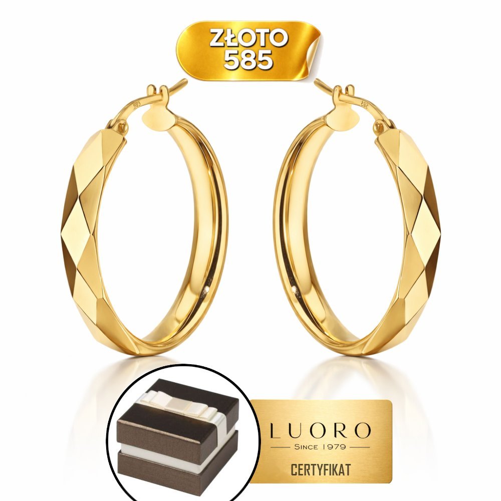 KOLCZYKI ZŁOTE 585 14K KÓŁKA DIAMENTOWANE 19 MM ANGIELSKIE ZAPIĘCIE