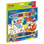 Szkolne artykuły papiernicze - Bambino Kredki Szkolne Trójkątne Dwustronne 24szt. 48 Kolorów + Temperówka - miniaturka - grafika 1