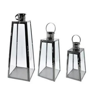 Komplet latarni metalowych 3 sztuki grafitowy - Lampiony i znicze - miniaturka - grafika 1