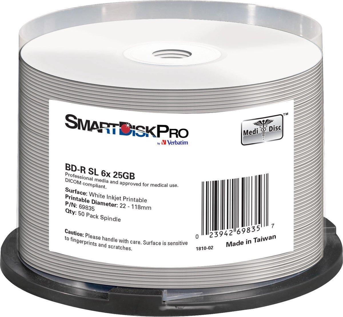 Smartdisk BD-R, White Inkjet Printable, 25GB, Spindle, 69835, 50-pack, do archiwizacji danych 69835