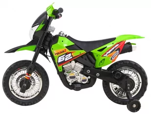 Motorek Cross dla dzieci Pojazd na akumulator Zielony + Pomocnicze kółka + Dźwięki LED - Tory, garaże, parkingi - miniaturka - grafika 4