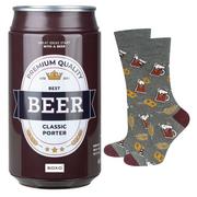 Skarpetki męskie - Męskie skarpetki kolorowe SOXO GOOD STUFF, piwo w puszce classic porter, prezent dla chłopaka, brązowy - miniaturka - grafika 1