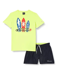 Champion Chłopięcy Legacy Back to The Beach Ns S/S T-shirt & szorty plażowe komplet, (fluorescencyjny żółty/granatowy), 7-8 lat - Spodenki damskie - miniaturka - grafika 1
