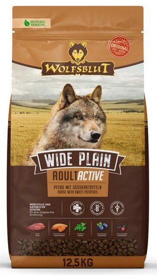 WOLFSBLUT Wide Plain Active sucha karma dla aktywnych psów dorosłych z koniną i słodkimi ziemniakami 12,5 kg -