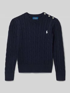 Sweter z dzianiny z wyhaftowanym logo - Swetry dla dziewczynek - miniaturka - grafika 1