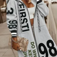 Kurtki damskie - TEMU Damski Zimowy Kapturowy Kurtka z Napisem 'LOVE' & -1 Zapinany Płaszcz, Paski na Mankietach i Kieszeniach, Casualowa Ciepła Odzież Wierzchnia na - miniaturka - grafika 1