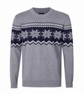 Swetry męskie - Sweter męski dzianinowy okrągły dekolt wzór romby i fale R. XXL - SZARY - miniaturka - grafika 1