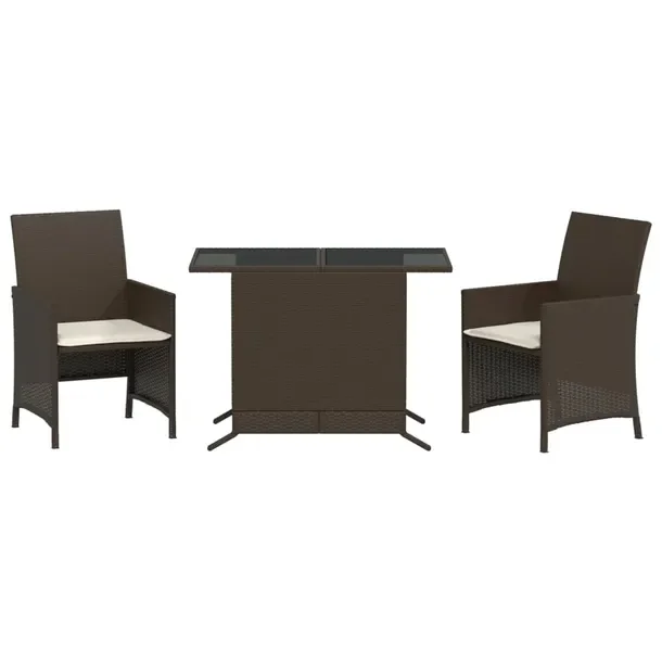 Zestaw bistro ogrodowy brązowy z poduszkami, stół 100x59x73 cm, krzesła
