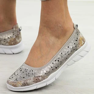 Srebrne ażurowe skórzane baleriny damskie Vinceza 95324 - Baleriny - miniaturka - grafika 1