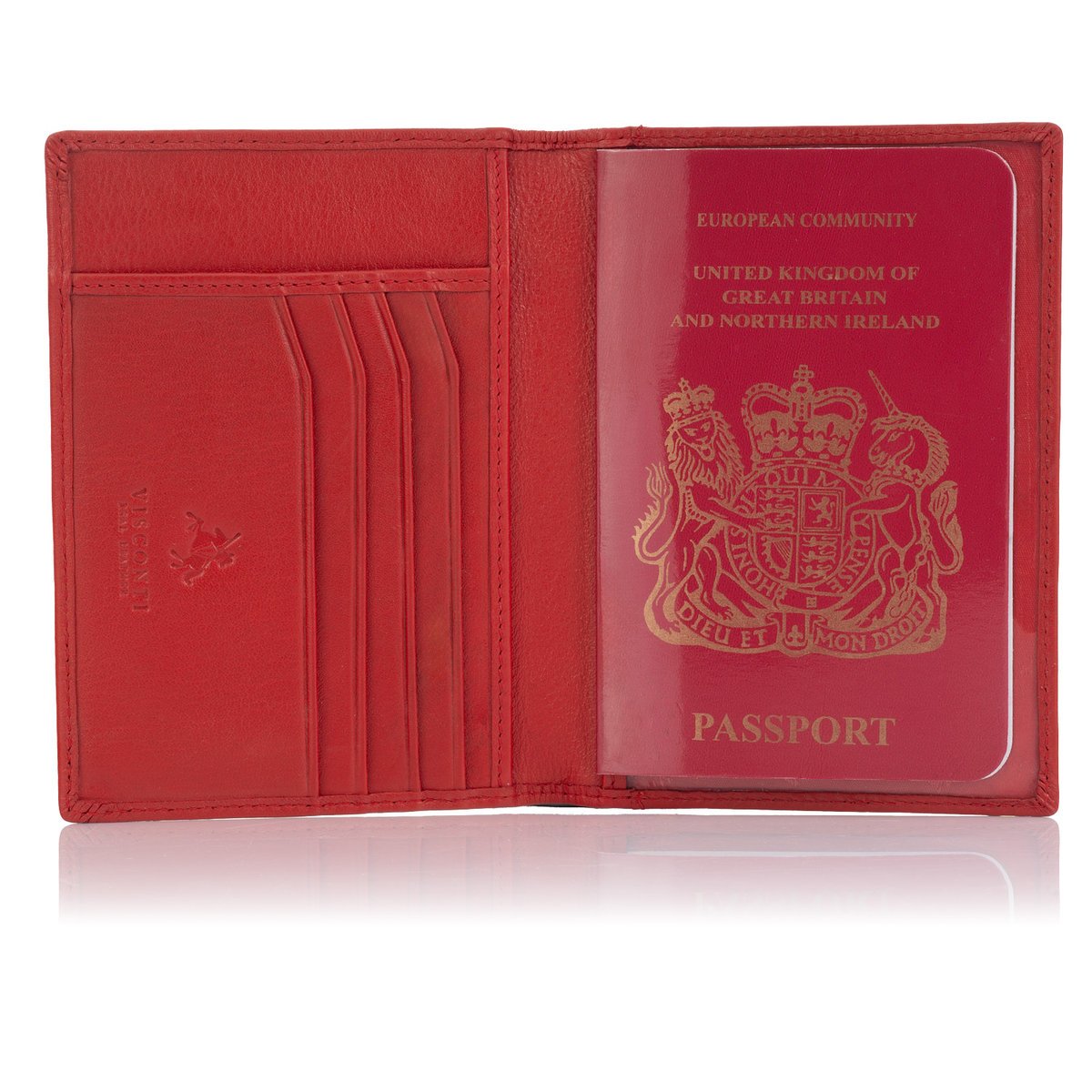 Skórzane etui na paszport Visconti V-2201 RFID - czerwony