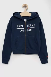 Bluzy damskie - Pepe Jeans bluza bawełniana dziecięca kolor granatowy z kapturem z nadrukiem - grafika 1