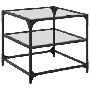 vidaXL Stolik kawowy ze szklanym blatem przezroczysty 50x50x45 cm stalowy - Ławy i stoliki kawowe - miniaturka - grafika 1
