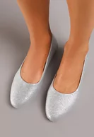Baleriny - Srebrne Płaskie Balerinki Pokryte Brokatowym Zdobieniem Qarneli - miniaturka - grafika 1