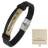 Bransolety męskie - Bransoletka z grawerem skórzana męska pozłacana - miniaturka - grafika 1