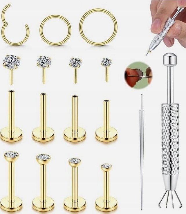 KOLCZYKI 12 SZTUK ZESTAW BIŻUTERIA STAL CHIRURGICZNA TRAGUS LABRET HELIX