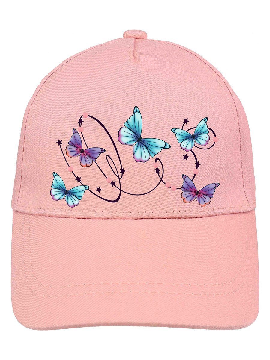 Dziewczęca czapka z daszkiem z motylkami pudrowa Ambra r.50/52