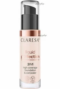 CLARESA - LIQUID PERFECTION 2IN1 - HIGH COVERAGE FOUNDATION & CONCEALER - 2w1 płynny korektor i podkład kryjacy z kwasem hialuronowym - 34 g - 101 - LIGHT - Podkłady do twarzy - miniaturka - grafika 1