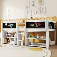 Łóżka dla dzieci i młodzieży - Łóżko dziecięce 90 x 200 cm z półkami - Drewno sosnowe + MDF - Stelaż listwowy - Białe (bez materaca) - miniaturka - grafika 1