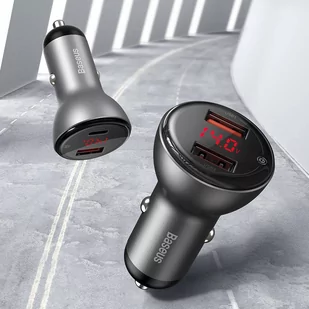 Baseus ładowarka samochodowa USB / USB Typ C 45 W 5 A SCP Quick Charge 4.0+ Power Delivery 3.0 ekran LCD szary (CCBX-C0G) - Ładowarki samochodowe - miniaturka - grafika 7