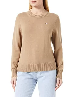 Swetry damskie - GANT Damski sweter ICON G Cotton C-Neck Pulower Dark Khaki, standardowy, khaki (Dark Khaki), XL - grafika 1