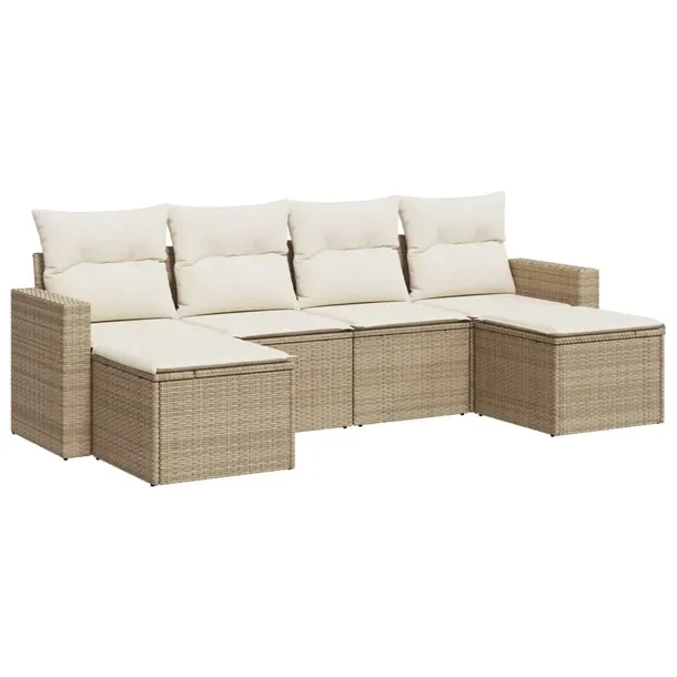 Zestaw wypoczynkowy Rattan PE 6 elementów beżowy 55x62x69 cm