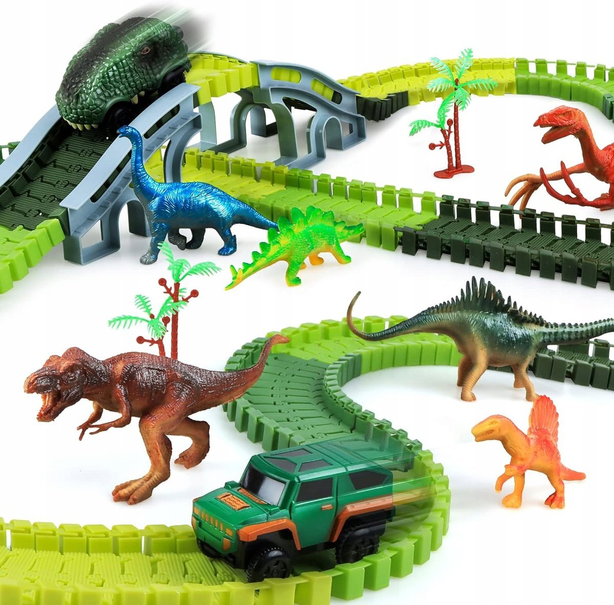 Tor Wyścigowy z Dinozaurami Dla Dzieci 6 Dinozaurów 2 Autka