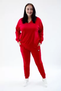 Welurowy dres w serek Miriam Czerwony UNI DUŻY - Dresy damskie - miniaturka - grafika 1