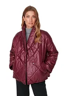 Kurtki damskie - Trendyol Damska kurtka zimowa z klapą, wzór w romby, oversize, bordowy, S, Burgund - miniaturka - grafika 1
