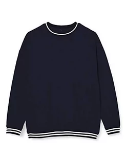 Swetry męskie - Build Your Brand Bluza męska College Crew sweter, sweter dla mężczyzn z paskami na ściągaczach, dostępna w 3 kolorach, rozmiary S - 5XL, granatowy/biały, 5XL - grafika 1